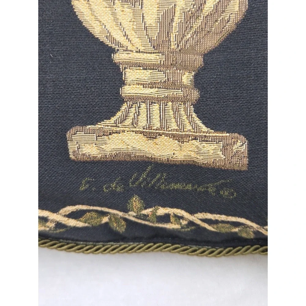 2 Vtg Borgata Tapestry‎ Rope Urn Fern Throw Pillows Black Green Tan 17 x 18 90s
